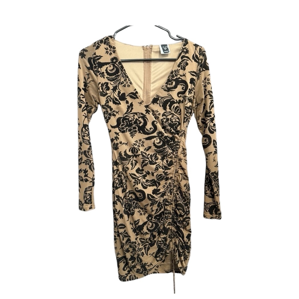 Windsor Dress Womens Small Floral Bodycon VNeck Ruched LongSleeve Romantic Chic